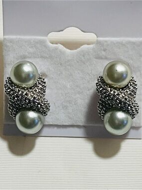 Vintage Erwin Pearl and Silver-Tone Knot Drop Pierced Earrings - Signed E.PEARL